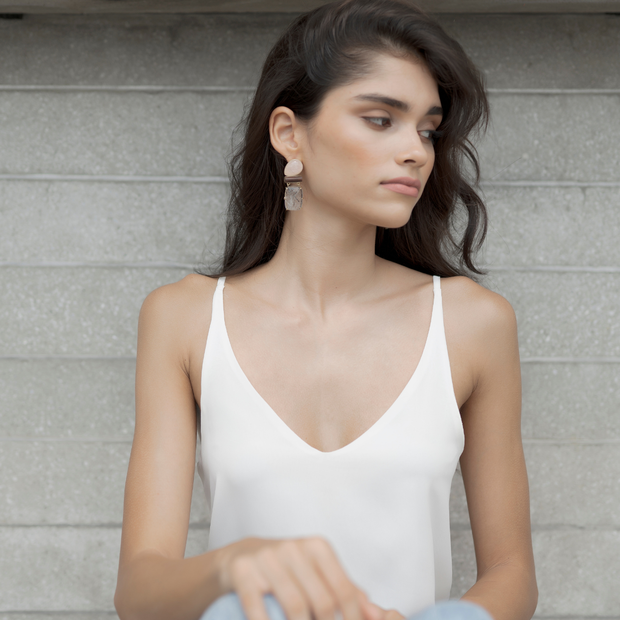 Nyra Earrings. Rose Quartz & Black Rhutile