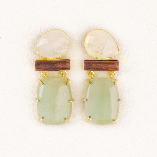 Nyra Earrings. Milky Quartz & Green Aventurine